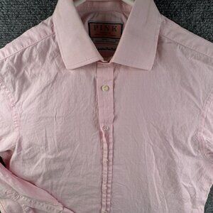Thomas Pink Long Sleeve Pink 15 35.5 Superfine Twofold Cotton Button Up Shirt **